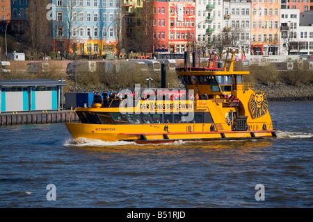 Excursion boat in the port of Hamburg Stock Photo