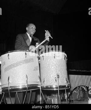 1950s Jazz performers Lionel Hampton band leader at the Royal Festival hall in London Playing on drums Stock Photo