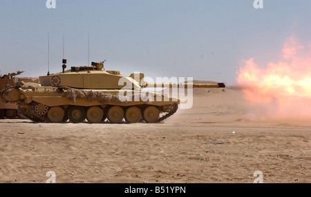 Iraq war 2003 16 3 2003 of Challenger 2 Tank firing live ammunition in the Kuwait desert Two Desert Rat tank crew were killed when they were fired on by comrades in another British tank in Iraq early yesterday Tuesday The four man crew of a Challenger II tank were locked in a battle with Iraqi forces west of Basra when they were mistakenly targeted by another Challenger A single tank round killed two of the four man crew The other two were seriously injured and were undergoing treatment at a military hospital last night Stock Photo