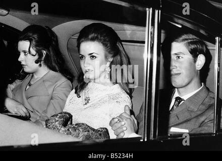 Prince Charles with girlfriend Lucia Santa Cruz in the back of a car 1971 Stock Photo