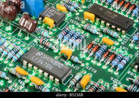 close up electronic components on printed circuit board Stock Photo