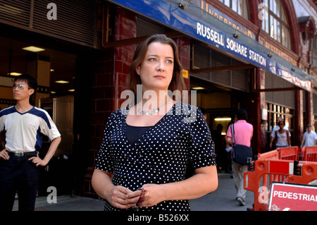 Rachel North outside Russell sqaure tube station where 1 year ago she helped victims of the 7 7 bombing July 2006 Stock Photo