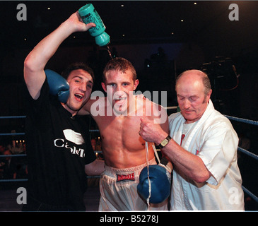 Scott Dixon boxer February 1998 celebrates his win over boxer Chris Saunders at Thistle Hotel Glasgow Stock Photo