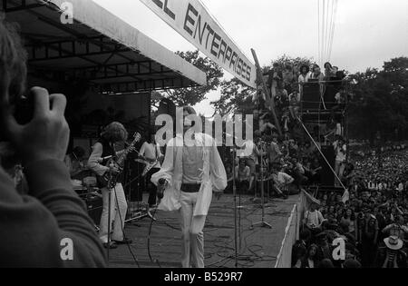 Mick Jagger sings on stage at free Rolling Stones concert in Hyde Park London 05 07 1969 More than 300 000 rock fans attend the Stock Photo