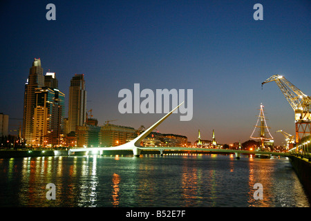 March 2008 - Night view over Puerto Madero and the Puente de la Mujer bridge Buenos Aires Argentina Stock Photo