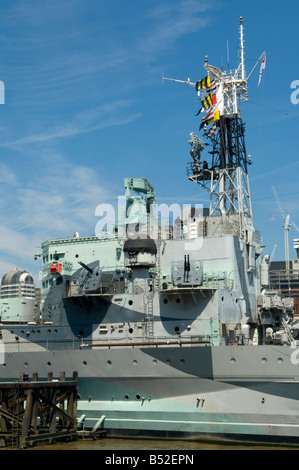HMS Belfast moored at the Pool of London on the River Thames Stock Photo