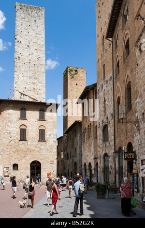 Historic Towers viewed from the Piazza del Duomo, San Gimignano, Tuscany, Italy Stock Photo