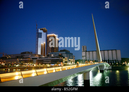 March 2008 - Night view over Puerto Madero and the Puente de la Mujer bridge Buenos Aires Argentina Stock Photo