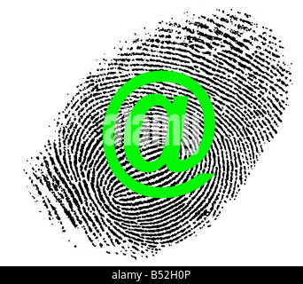 conceptual view of fingerprint with letter at sign composited Stock Photo