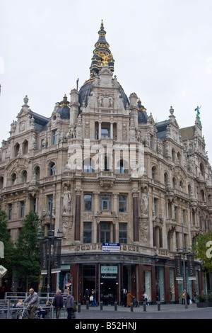 A building on Meir street- main shopping street in Antwerp, Belgium. Stock Photo