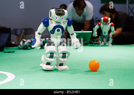 Athens digital week in tehnopolis A robot from the technical univercity of Crete playing football Greece Stock Photo