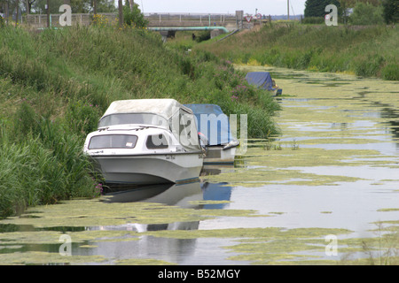 leisure boat slow moving stagnant river glen pinchbeck lincolnshire the fens england Stock Photo