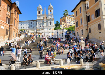 Tourists gathered on the Spanish Steps in Piazza di Spagna in Rome, Italy. Stock Photo