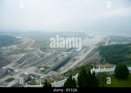 An aerial view of the ship locks at the Three Gorges Dam Project,  China Stock Photo