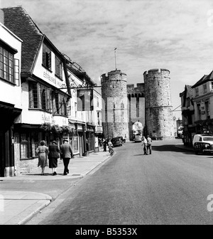 Westgate towers and Falstaff Inn, in Canterbury Kent. October 1952 C4984-001 Stock Photo