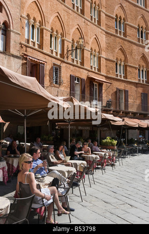 Sidewalk Cafe in The Campo, Siena, Tuscany, Italy Stock Photo