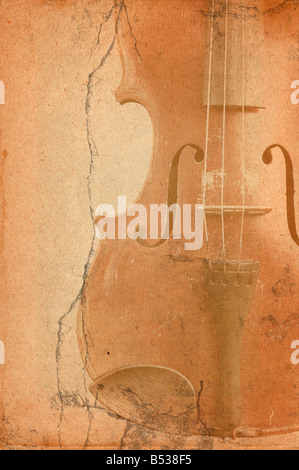 music background with old fiddle in grunge style Stock Photo