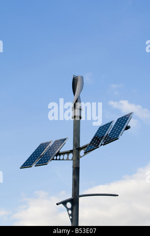 Combined wind turbine and photovoltaic cells UK Stock Photo