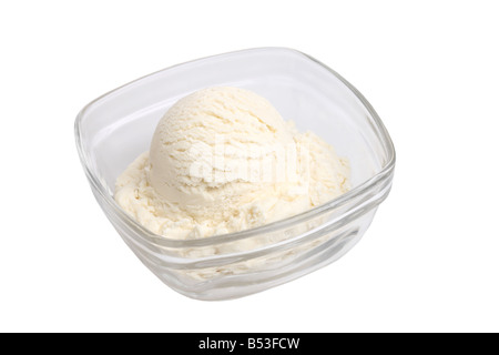 Bowl of vanilla ice cream cutout isolated on white background Stock Photo