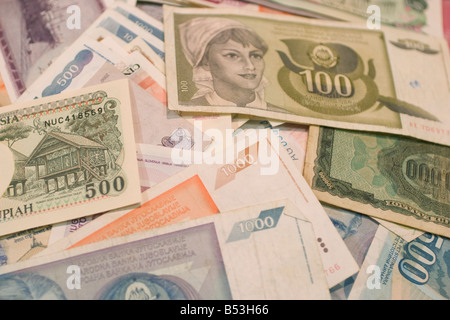 Currency from various countries for sale at a stamp show in Hartford Connecticut Stock Photo