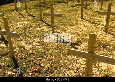 Virginia Historic Jamestowne jamestown landing replica crosses cemetery graveyard first settlers 1607 Stock Photo