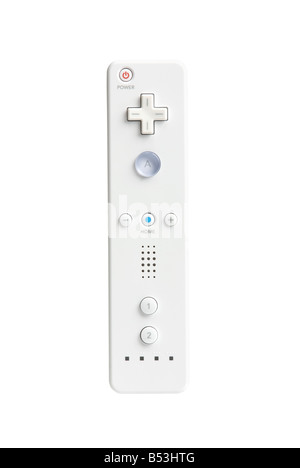 Shown here is a white wireless remote control for Nintendo Wii video game.  All logos removed. Naturally isolated on white, file Stock Photo