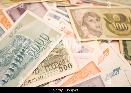 Currency from various countries for sale at a stamp show in Hartford Connecticut Stock Photo