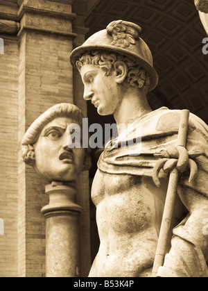 Mercury, Roman Messenger to gods - Two statues in confrontation.  Latin name: Mercurius, god of trade and son of Jupiter. Stock Photo