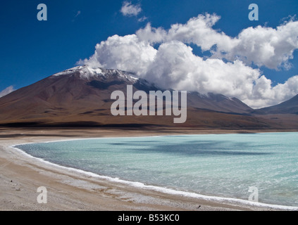 Laguna Verde on the Bolivian altiplano. The volcano in the background is called Volcan Licancabur. Stock Photo