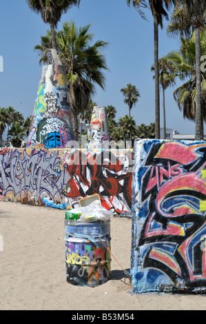 Section of Venice Beach, Venice, Los Angeles, California, where artists with spray cans are able to express themselves freely Stock Photo