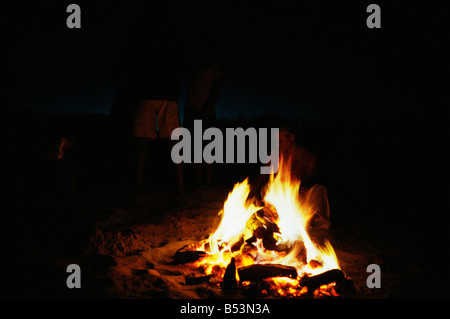 South Africa, Eastern Cape, Jeffreys Bay, Young people having bonfire on beach Stock Photo