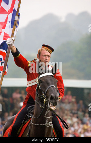 British Mounted Armed Forces, the Musical Ride of the Household Cavalry Regiment display, Chatsworth Country Park, Derbyshire. Stock Photo