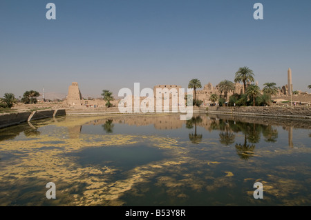 View the Sacred Lake of Precinct of Amun-Re at the Karnak Temple Complex near Luxor Egypt Stock Photo