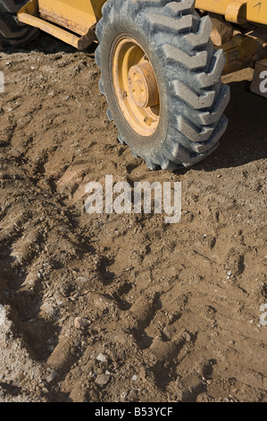 Tire Tracks In Dirt Mud With Dump Truck Wheels Detail At Construction Site Stock Photo
