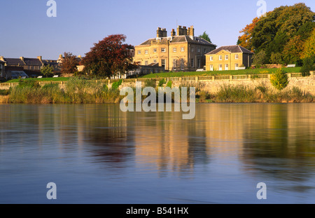 The Junction Pool on the River Tweed looking across to Ednam House Hotel in Kelso Scottish Borders Scotland UK Stock Photo