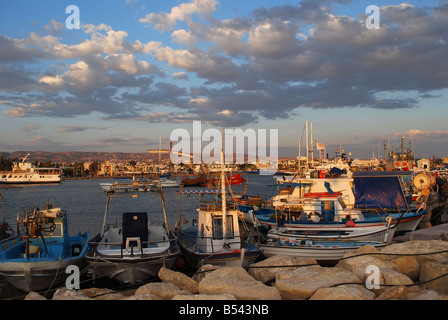 Sailing ships in evening light in the port at Paphos Cyprus Europe Stock Photo