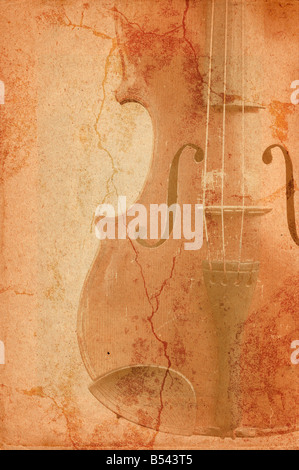 music background with old fiddle in grunge style Stock Photo