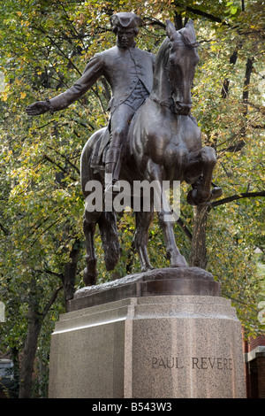 Statue of Paul Revere ride North End Boston Massachusetts Stock Photo