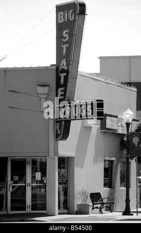 Black and white image of Big State Drug Store in downtown Irving, Texas Stock Photo