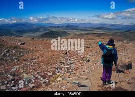 people, hiker, hiking trail, Chimborazo Volcano, Chimborazo National Park, Andes Mountains, Chimborazo Province, Ecuador, South America Stock Photo
