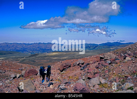 people, hiker, hiking trail, Chimborazo Volcano, Chimborazo National Park, Andes Mountains, Chimborazo Province, Ecuador, South America Stock Photo