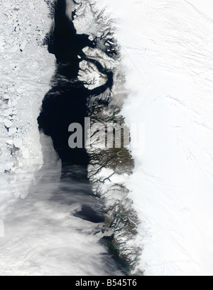 Satellite view Ice sheet, Greenland Stock Photo