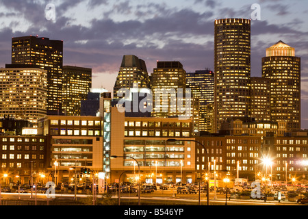 Dusk skyline financial district Boston Massachusetts Stock Photo