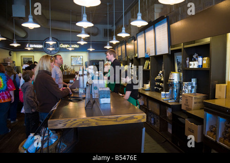 Interior of the first original Starbucks coffee shop in Seattle, Washington Stock Photo