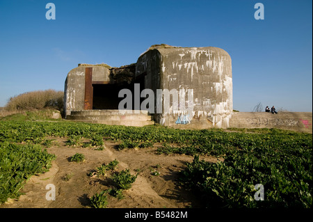 Atlantic Wall Gun Emplacement Bunker WW2 France Cote d Opale Boulogne calais Cap Blanc Nez Ferry Sunshine Stock Photo