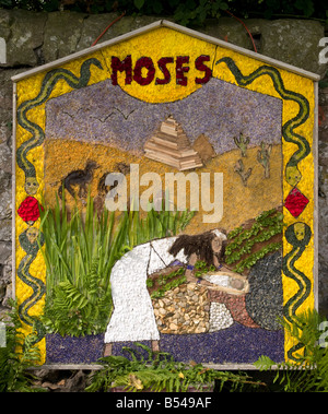 moses in the bullrushes traditional derbyshire well dressing at bonsall village Stock Photo