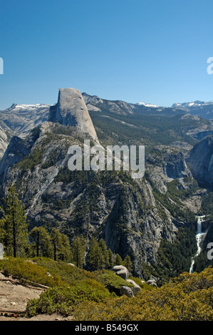 Half Dome along with Nevada and Vernal Falls as Seen From Washburn Point in Yosemite National Park Stock Photo