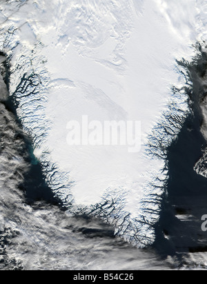 Satellite view of Greenland, snow and ice-covered Stock Photo