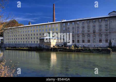 An old Mill on the River Iller in Kempten Stock Photo