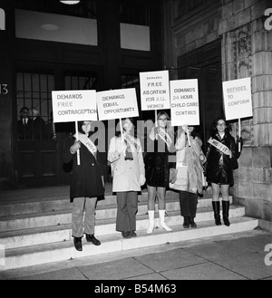 Women protest outside Miss World Contest. Parading outside the Albert Hall tonight members of the Women Liberation Workshop carried banners proclaiming their principles. ;November 1969 ;Z11423 Stock Photo